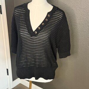 NWT Varley Black Knit Henley Sweater